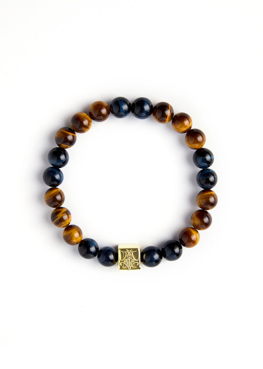 A Brave Heart - Original Chinese feng shui lucky bracelet Charms in Hong Kong made of Gold plating Silver, Brown Tiger's Eye and Blue Eagle's eye Blessing For : Wealth, Luck Leap, Career. 