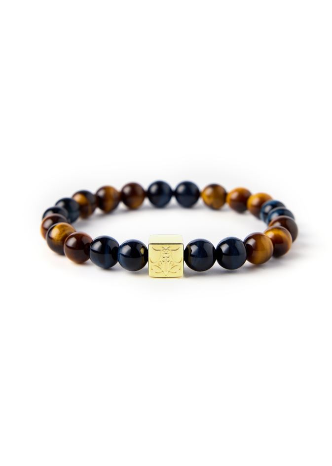 A Brave Heart - Original Chinese feng shui lucky bracelet Charms in Hong Kong made of Gold plating Silver, Brown Tiger's Eye and Blue Eagle's eye Blessing For : Wealth, Luck Leap, Career.