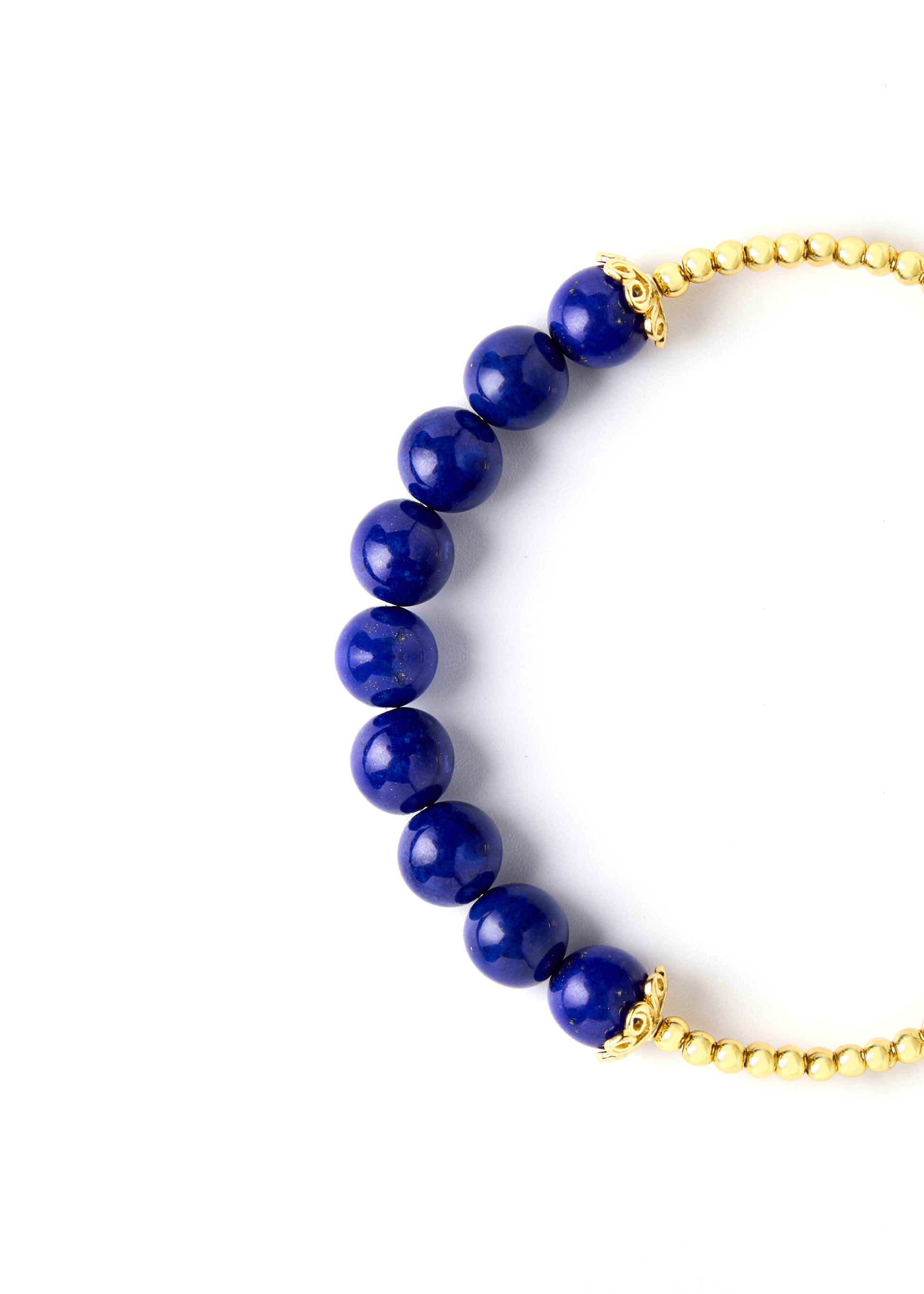 Triple*3 Wealth - Original Chinese Feng Shui Lucky Bracelet Charms in Hong Kong made of Gold plating Silver, Lapis lazuli and Gold-colored tiny beads. Blessing For : Luck Leap, Wealth.