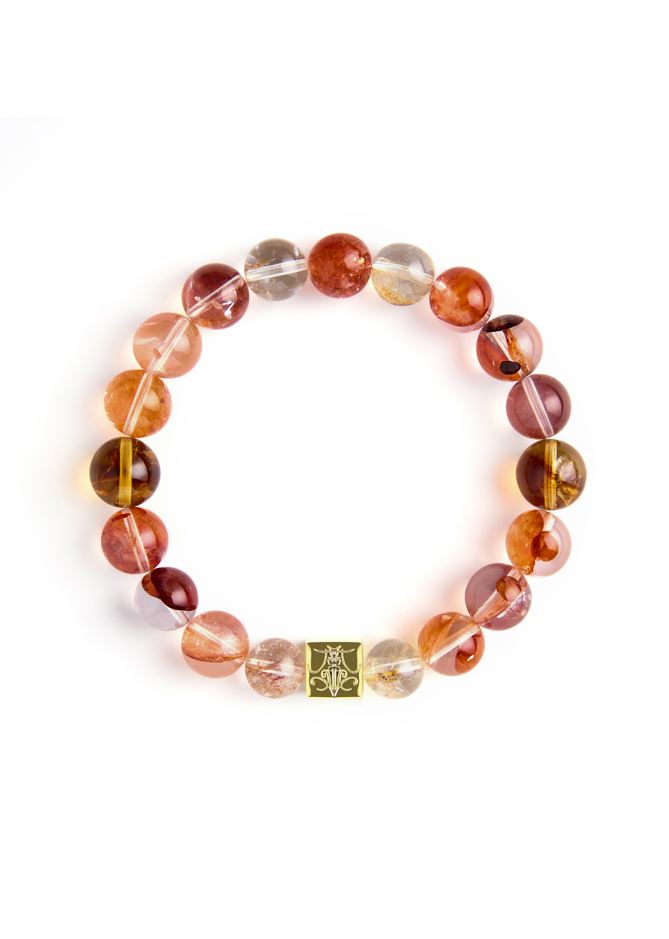 Koi Bring You Luck - Original Chinese Feng Shui Lucky Bracelet Charms in Hong Kong made of Gold plating Silver, Fire Quartz and Gold Sunstone. Blessing For : Wealth, Luck Leap.