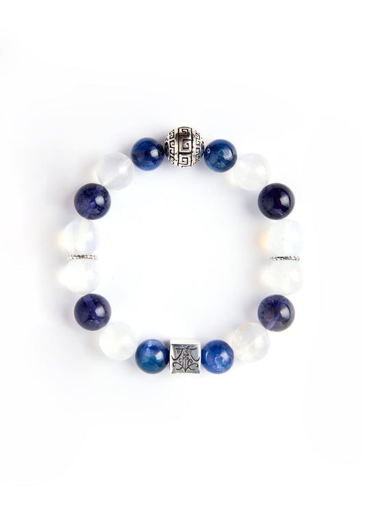 Robust Health and Wellness - Original Chinese Feng Shui Lucky Bracelet Charms in Hong Kong made of Silver, Blue Moonstone, Kyanos, Sodalite and Clear Quartz. Blessing For : Health, Sooth Mood. 