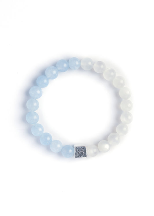 Pledges for Peace and Nature - Original Chinese Feng Shui Lucky Bracelet Charms in Hong Kong made of Silver, Moonstone and Aquamarine. Blessing For : Blessing For : World Peace, Sooth Mood. 