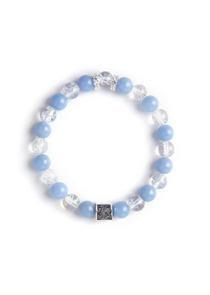 Easy Life - Original Chinese Feng Shui Lucky Bracelet Charms in Hong Kong made of Silver, Blue Angelite and Himalayan Quartz. Blessing For : Harmonious Relationships, Sooth Mood, Career.