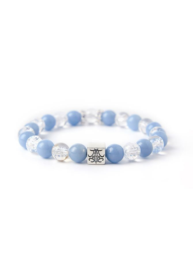 Easy Life - Original Chinese Feng Shui Lucky Bracelet Charms in Hong Kong made of Silver, Blue Angelite and Himalayan Quartz. Blessing For : Harmonious Relationships, Sooth Mood, Career. 