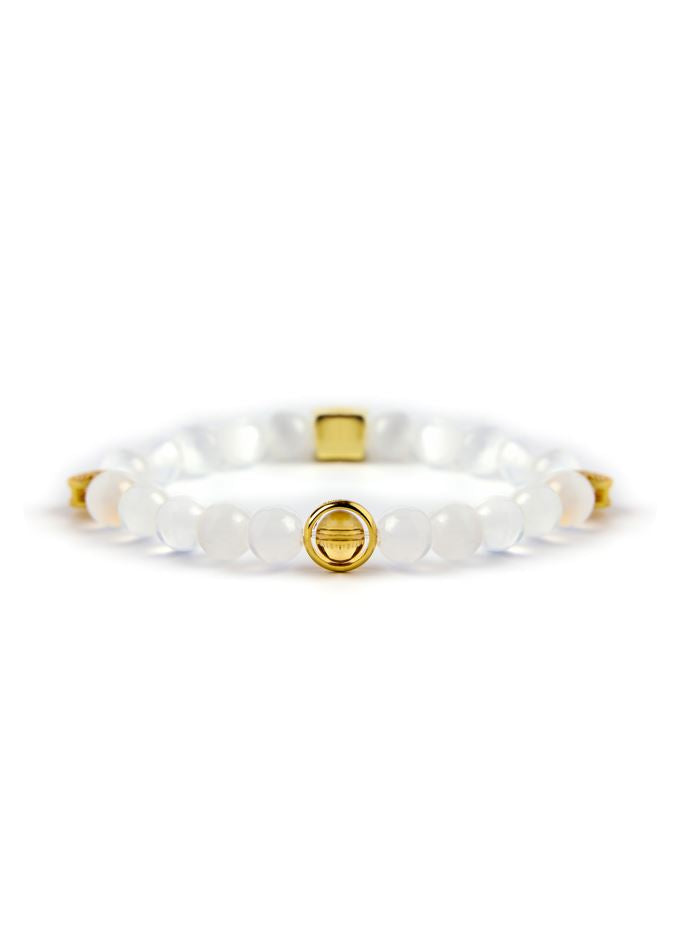 Full of Blessing - Original Chinese Feng Shui Lucky Bracelet Charms in Hong Kong made of Gold plating Silver, Citrine, Selenite and gold-color "blessing". Blessing For : Wealth, Sooth Mood, Luck Leap, Harmonious Relationships.