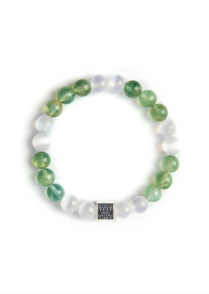 Wishes Come True - Original Chinese Feng Shui Lucky Bracelet Charms in Hong Kong made of Silver, Prehnite and Selenite. Blessing For : Luck Leap, Sooth Mood. 