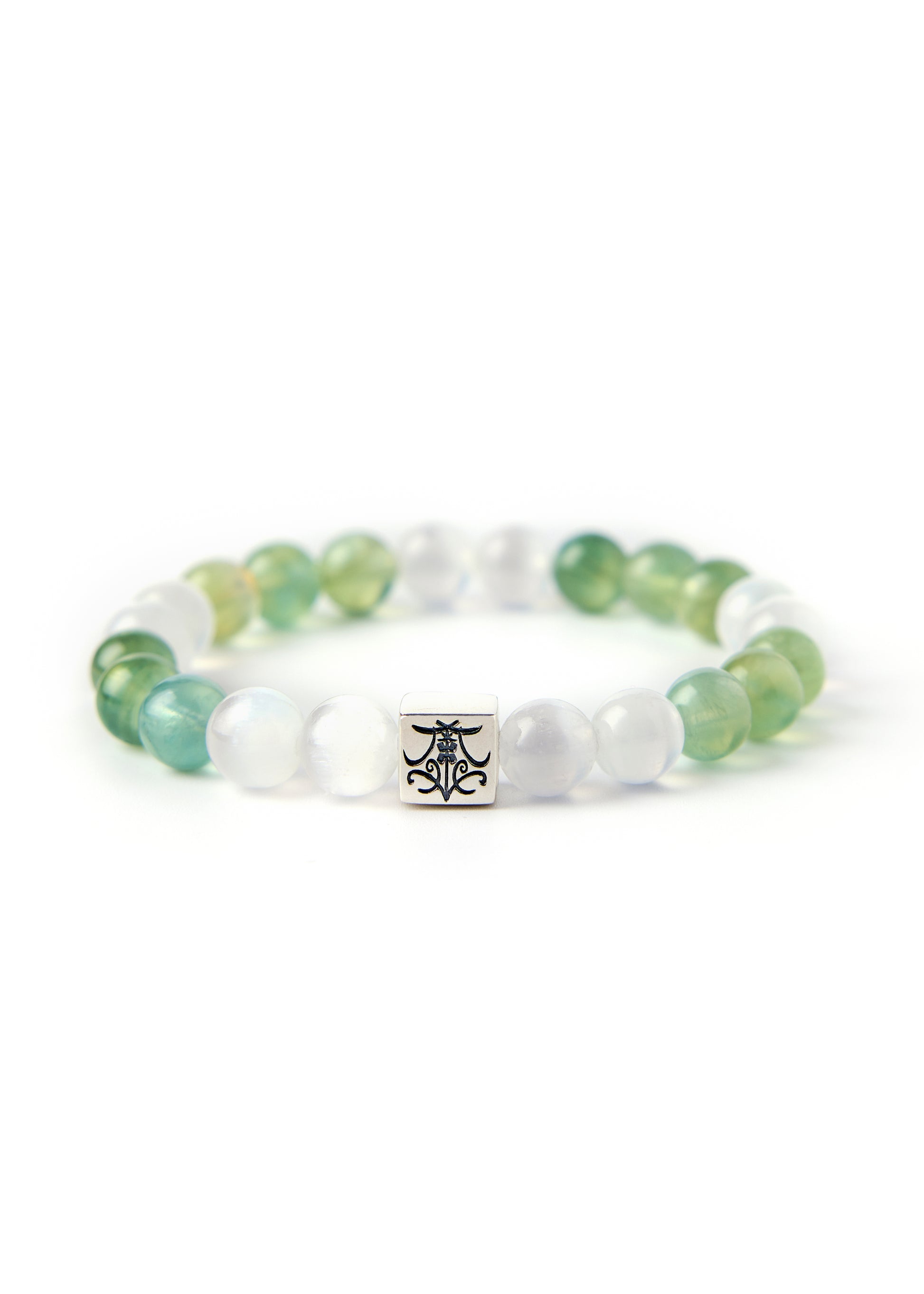 Wishes Come True - Original Chinese Feng Shui Lucky Bracelet Charms in Hong Kong made of Silver, Prehnite and Selenite. Blessing For : Luck Leap, Sooth Mood.