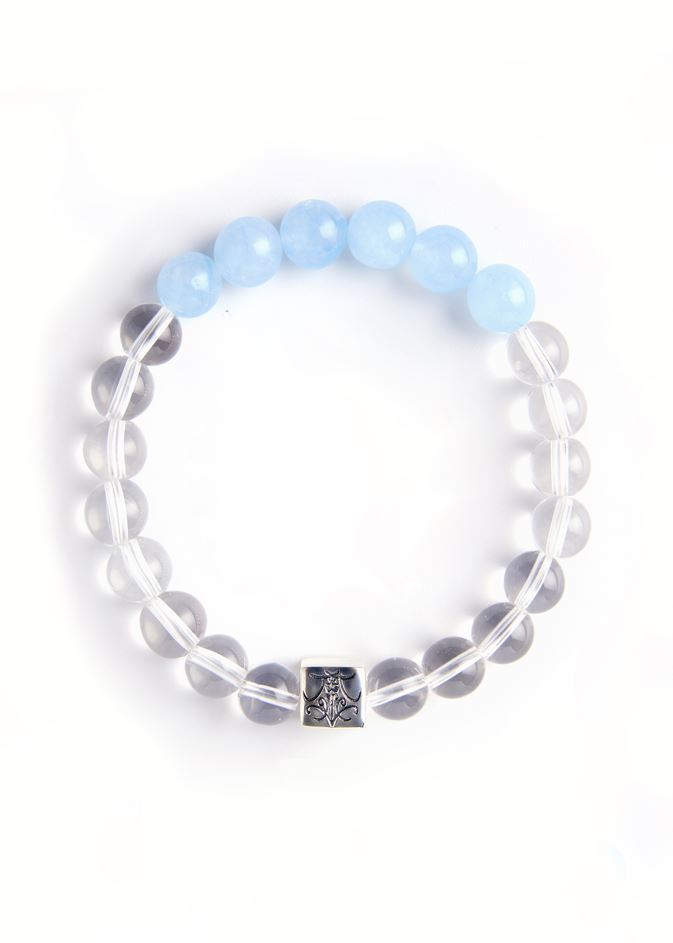 Smooth Sailing All The Way - Original Chinese Feng Shui Lucky Bracelet Charms in Hong Kong made of Silver, Aquamarine and Clear Quartz. Blessing For : Luck Leap, Sooth Mood.