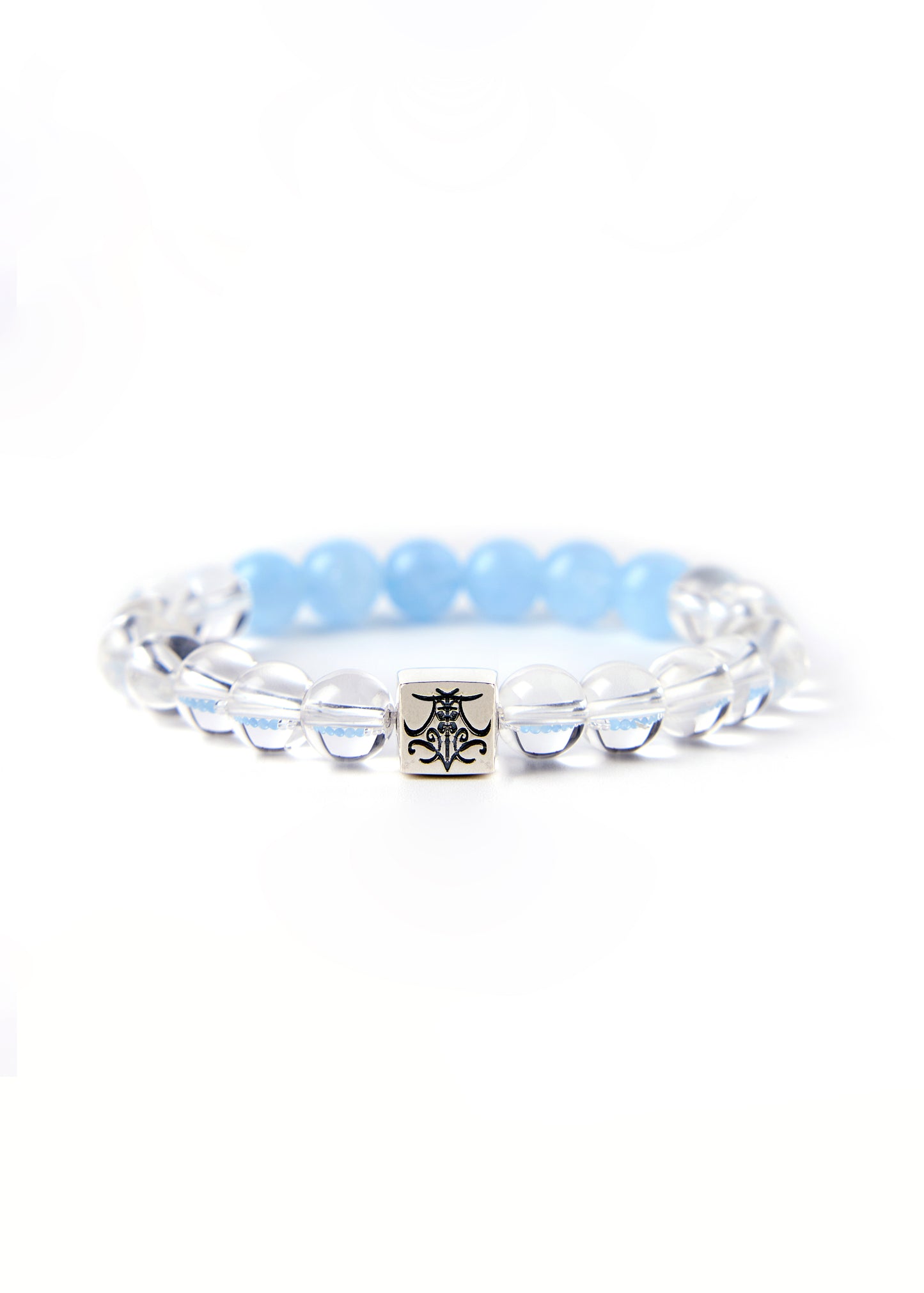 Smooth Sailing All The Way - Original Chinese Feng Shui Lucky Bracelet Charms in Hong Kong made of Silver, Aquamarine and Clear Quartz. Blessing For : Luck Leap, Sooth Mood.