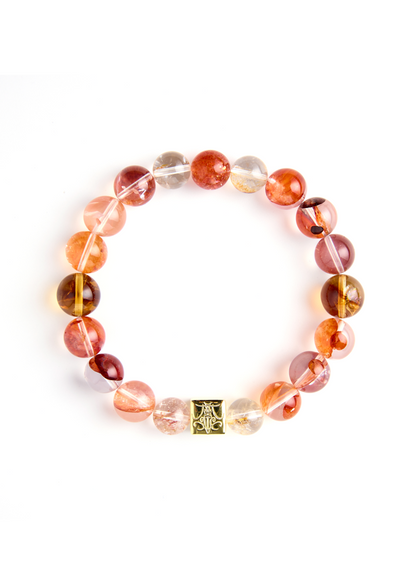 Koi Bring You Luck - Original Chinese Feng Shui Lucky Bracelet Charms in Hong Kong made of Gold plating Silver, Fire Quartz and Gold Sunstone. Blessing For : Wealth, Luck Leap.