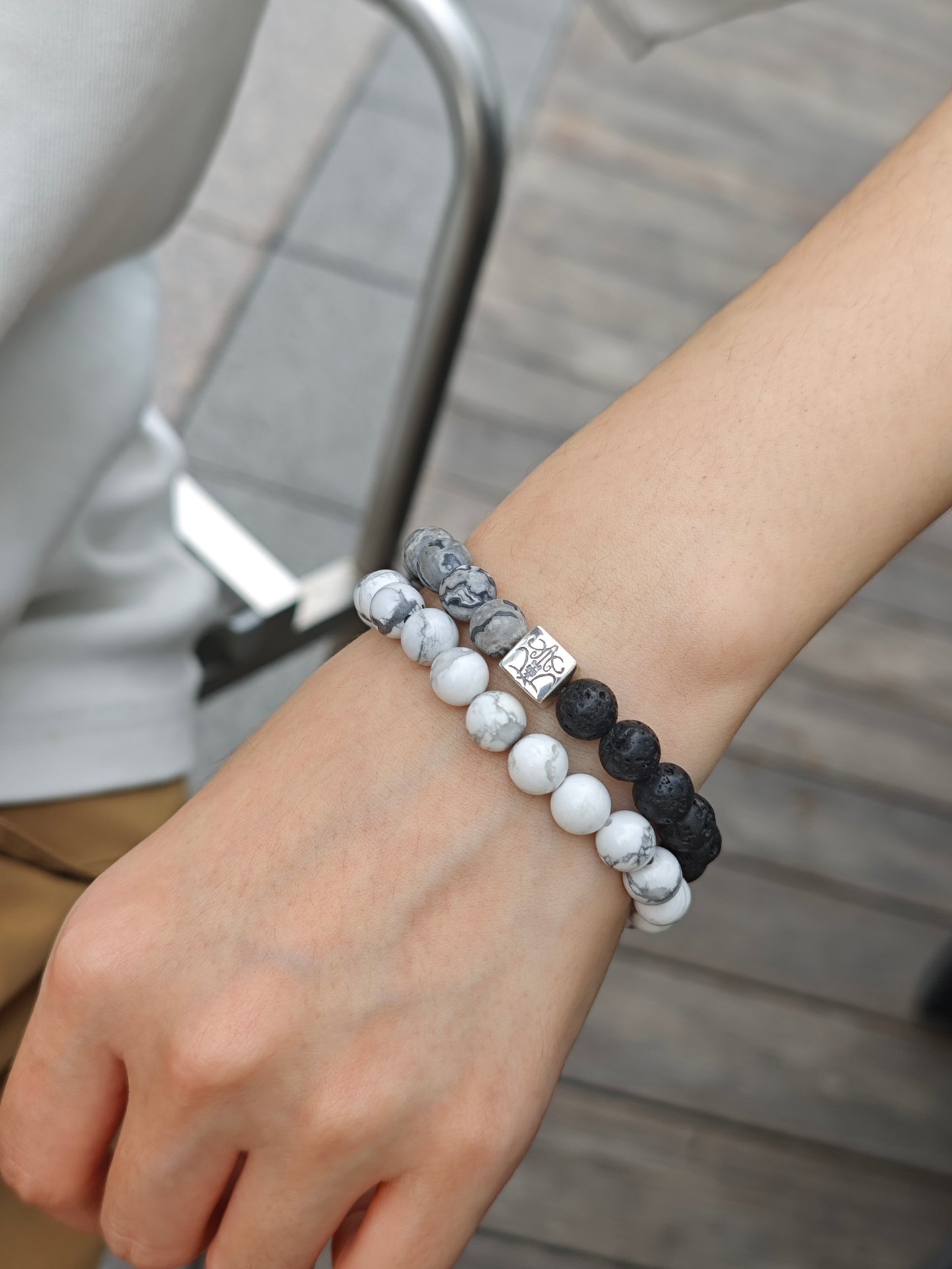 Harmonic Balance - Original Chinese Feng Shui Lucky Bracelet Charms in Hong Kong made of Silver, Lava stone, Picasso Stone and Howlite. Blessing For : Harmonious Relationships, Talisman - Evil Warding, Safety and Protection.