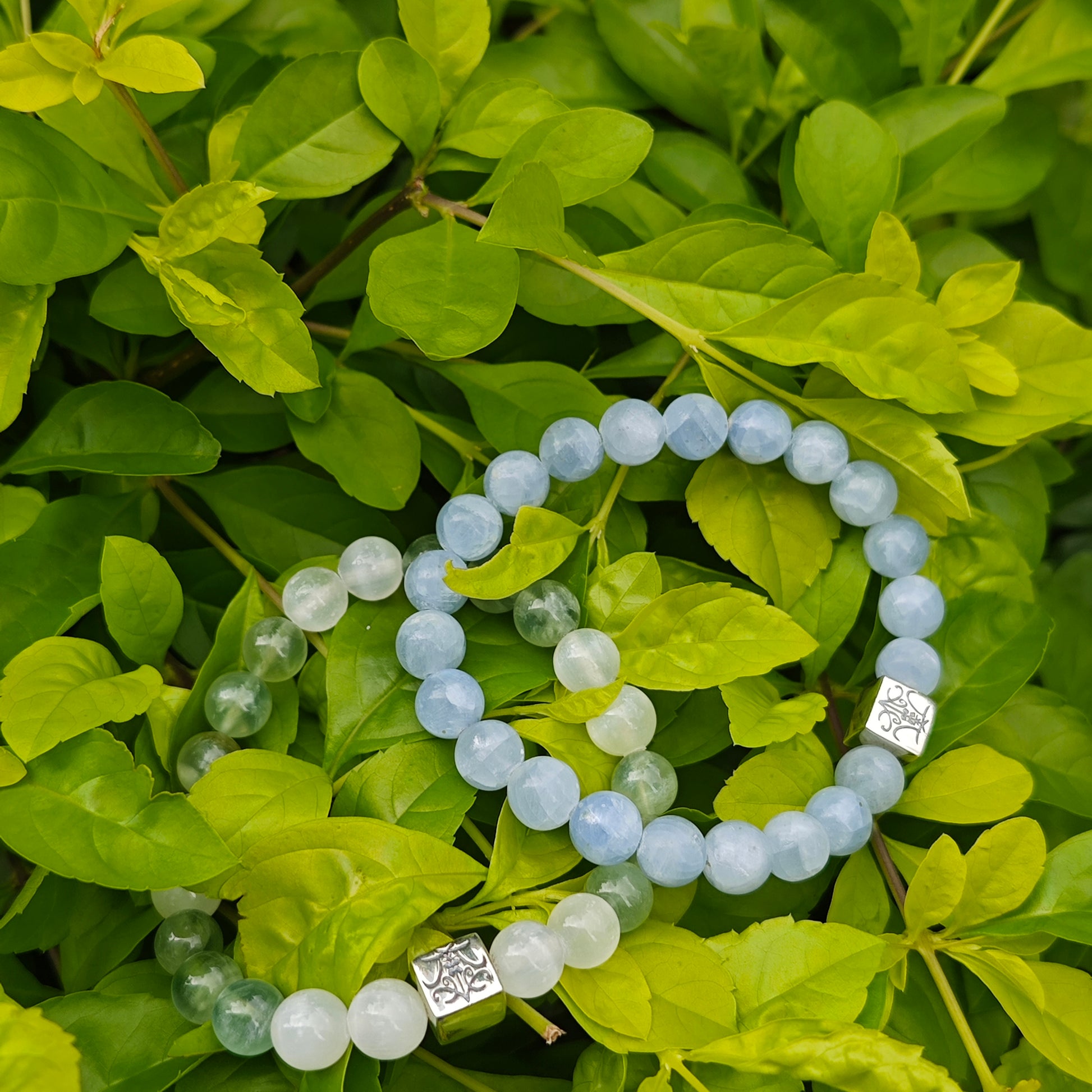 Wishes Come True - Original Chinese Feng Shui Lucky Bracelet Charms in Hong Kong made of Silver, Prehnite and Selenite. Blessing For : Luck Leap, Sooth Mood.